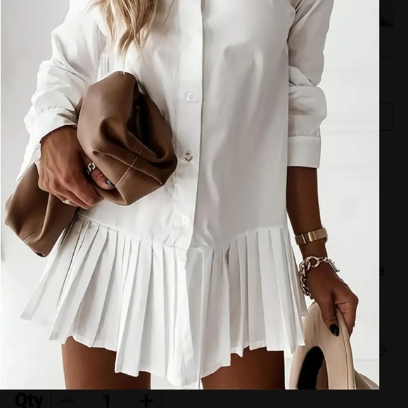 Amazing pleated shirtdress drop waist button down front. Crisp white. - Picture 3 of 3
